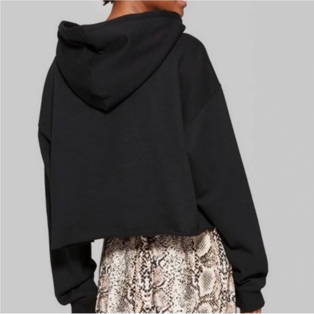Wild Fable | Cropped Sweatshirt Hoodie Jacket Basic Black Oversized Raw Edge - Picture 3 of 6
